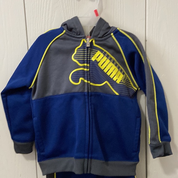 Puma Navy, Grey & Yellow Hooded Warm Up Suit - Picture 2 of 8